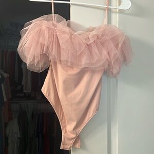 Pink off the shoulder bodysuit